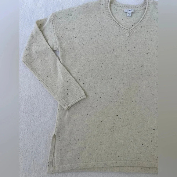J Jill Pure Jill Sweater XS Petite White Speckled Knit V-Neck Tunic Pullover - Picture 3 of 11